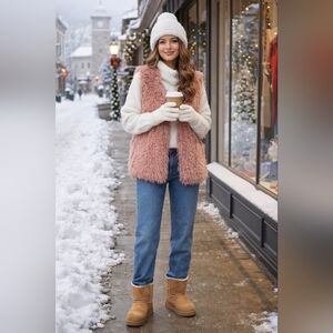 Ambiance Outerwear Pink Teddy Vest Size Large